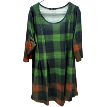 Lily by Firmiana Tunic Shirt Women 4X 3/4 Sleeve Blouse Pullover Plaid Green Red - £21.24 GBP
