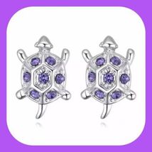 Sea Turtle Rhinestone Miniature Petite Tiny Earrings2 Pairs $5-1 Purple ... - $5.00