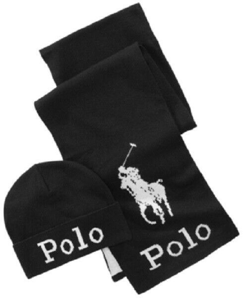 Primary image for Polo Ralph Lauren Jacquard Hat & Scarf Set Black / White