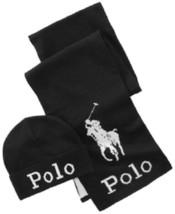 Polo Ralph Lauren Jacquard Hat &amp; Scarf Set Black / White - £64.77 GBP