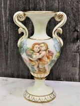 Keramos R. Capodimonte Double Handled Vase w/Raised Cherub Putti Relief ... - $108.90