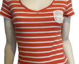 Tommy Hilfiger Women&#39;s V-Neck Striped Tee Shirt Coral Medium - $12.34