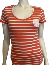 Tommy Hilfiger Women&#39;s V-Neck Striped Tee Shirt Coral Medium - £9.70 GBP