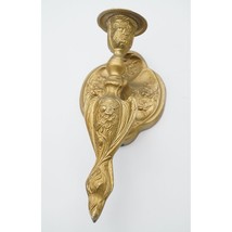 Vintage Ornate Brass Metal Wall Hanging Sconce Candle Holder 9.25” - £24.53 GBP
