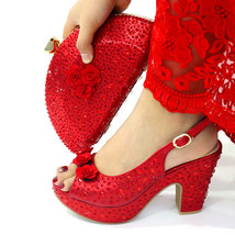 Pure Red Women Shoes High Heel Shoe and Bag Set Ankle Strap Wedding Party Pumps  - £103.89 GBP