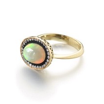 Natural Opal Ring With Diamond In 14K Solid Gold - £76.51 GBP