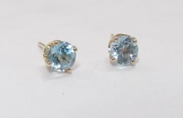 14k Yellow Gold 1 ct Blue Topaz Stud Post Earrings 1g T&amp;C Town &amp; Country Co - £78.28 GBP