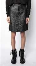  Zadig &amp; Voltaire Juicer Cuir Crinkled Leather Black Skirt  $598, Sz 34 ... - $98.99