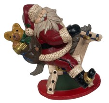 Hand-Painted Santa Claus On Rocking Horse Figurine Christmas Decoration 11&quot; - £18.89 GBP