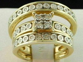 3Ct Real Moissanite His/Her Wedding Trio Ring Set 14K yellow Gold Plated   - £129.17 GBP