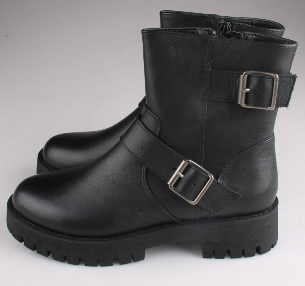 Steve Madden Damen 6 9 8 10 Knöchel Biker Kampfstiefel Kreuzfahrer Schwarz Leder Item image 5
