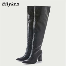 New Style Women Chunky High Heel Boots Designer Shoes Microfiber Leather Long Bo - £59.66 GBP