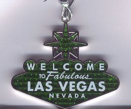 Welcome to Fabulous Las Vegas Sign Christmas Tree Ornament Green Glitter - £4.68 GBP