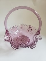 Pink  Glass Dish With Handle 9&quot; x 8&quot; - £17.32 GBP