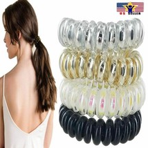 4 Spiral Hair Ties Traceless No Crease Metallic Coil Phone Cord Ponytail Holder - £7.68 GBP