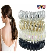 4 Spiral Hair Ties Traceless No Crease Metallic Coil Phone Cord Ponytail... - £7.70 GBP