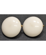 Vintage TRIFARI White Button Earrings Clip On Gold Tone - $15.83