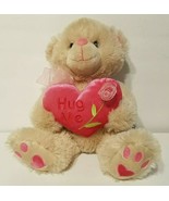 &quot;Hug Me&quot; Beige Plush 15&quot; Bear Pink Heart &amp; Rose Super Soft Stuffed 2000 EUC - £18.16 GBP
