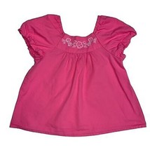 Pink Cotton Girls Lightweight Flowy Shirt White Flowers Embroidered Blou... - $6.93