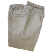 Nike Fit Dry Mens Golf Pants 36x30 Tan Chino Polyester Logo Pleated Cuffed - $16.58