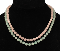 Vintage Pink and Green Jade Bead Necklace 38 Inches Jeweler&#39;s Estate - £29.13 GBP