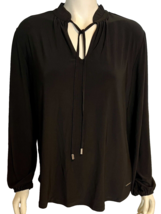 NWT Anne Klein Black Knit Key Hole Closure Long Sleeve Top Size XL - £37.09 GBP