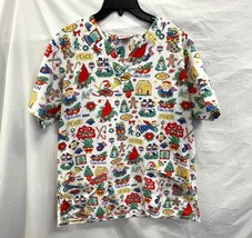 Fashion Scrubs Christmas Holiday Print Scrub Top Shirt Size Medium - $10.26 CAD