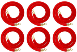 6 pack- Red Velvet Rope Crowd Control Gold Hooks No Stanchion Party Carp... - $34.29