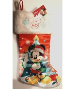 Disney MICKEY MOUSE Christmas Stocking White Fur Cuff Red Satin NEW WITH... - $12.95