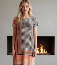 Anthropologie Musette Geometric Print Short Sleeve Maxi Dress Orange Bla... - $25.74