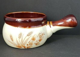 Vintage Brown &amp; Cream Wheat Design Soup Bowl with Handle made in Japan - $14.37