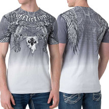 Affliction Defenders A7405 Falcons Men&#39;s New Short Sleeve T-Shirt Silver / White - $52.94