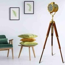 Modern style spotlight floor lamp with brown wooden tripod home office décor - £283.37 GBP