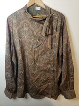 Rare Vtg 60S Levi Strauss &amp; Co. Vtg Bow Blouse Paisley Fits Large/XL Side Button - £20.03 GBP