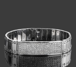 3CT Id Hombres Brazalete Diamante Tornillo Enlace 14k Oro Blanco Macizo 60G - $25,146.02