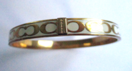 Coach Signature Kissing C Enamel White and Gold Bangle Bracelet Vintage - £19.85 GBP