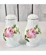 Bone China Salt and Pepper Shakers Pink &amp; Yellow Roses, Grannycore Cotta... - $11.87