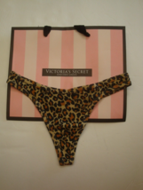 Victoria&#39;s Secret &quot;Pink&quot; Rib Cotton Thong Panty Animal Leopard Print Sz S - £10.27 GBP