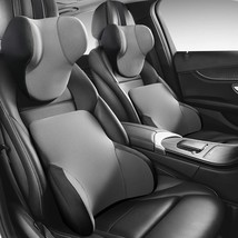 2 Car Neck headrest Pillow &amp; 2 Lumbar Support Memory Foam Set(Grey) - £86.12 GBP