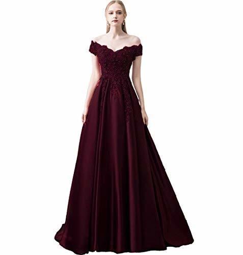 Long Off The Shoulder Beaded Lace Prom Dress Evening Burgundy US 12