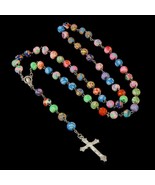COLORFUL ROSARY 30&quot; Necklace 6&quot; Drop 8mm Fimo Clay Prayer Bead Crucifix ... - $9.95