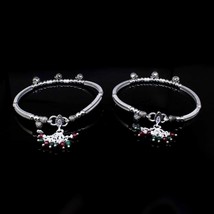 Real Oxidized Silver Indian White CZ Kada Anklets Bracelet Pair- 8cm - £73.46 GBP