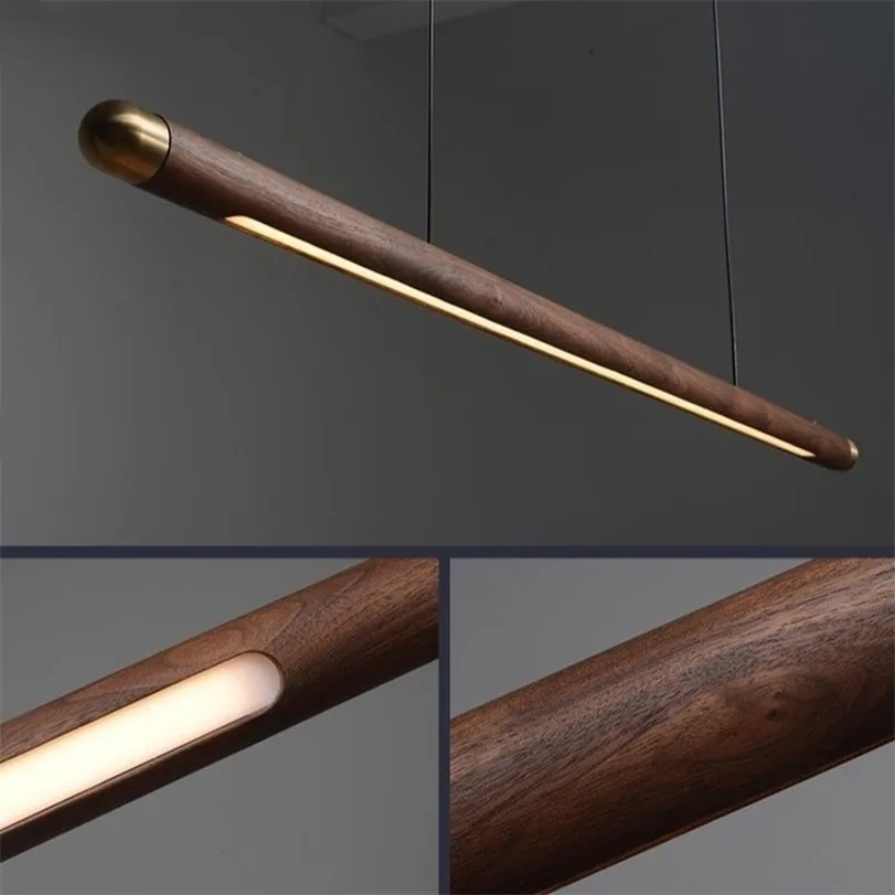 Black Walnut Dining Table Pendant Lights simple Strip Wood Hanging Lamps... - $223.73+