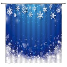 Snowflake Shower Curtain White Snowflake Winter Shiny Kids&#39; Festive Blue Merry C - $16.99