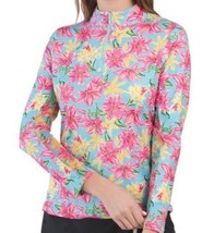 Nwt Gottex Aqua Hot Pink Floral Golf Tennis Long Sleeve Mock Shirt - S M L Xl - £35.19 GBP