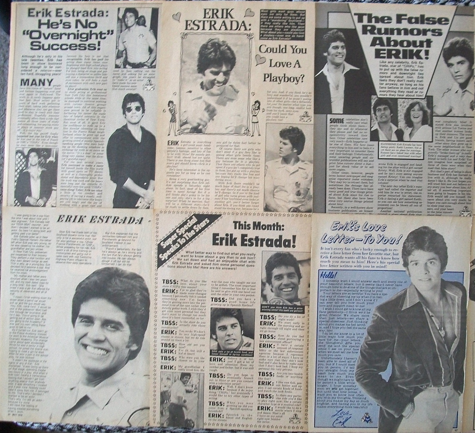 ERIK ESTRADA ~ Twelve (12) B&amp;W Vintage ARTICLES from 1978-1979 ~ B1 Clip... - $5.82