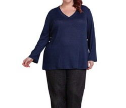 On The Plus Side waffle knit long sleeve top - plus in Navy - size 1X (20W) - £43.82 GBP