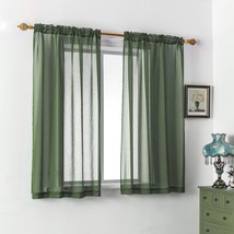 Dark Forest Green Faux Linen Semi Sheer Curtains For Living Rooms, Bedrooms, - £28.37 GBP