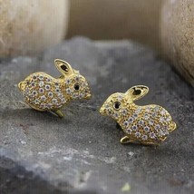 0.40Ct Round Simulated Diamond Rabbit Push Stud Earrings 14k Yellow Gold Plated - £53.71 GBP