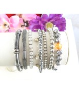 Lot of 7 Vintage BRACELETS RHINESTONES Silvertone Beaded Rose Orange Beads - $24.58 CAD